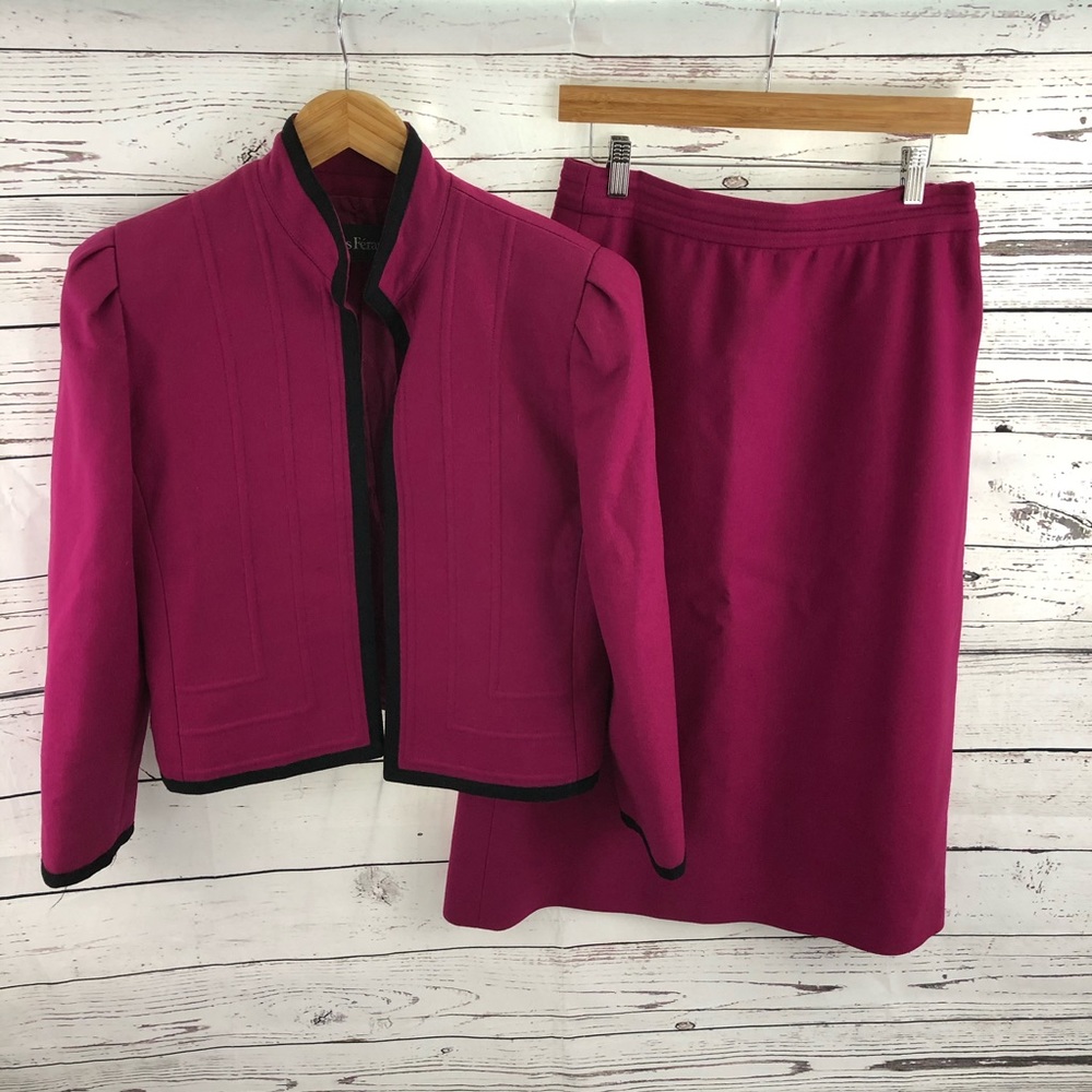 Vintage Louis Feraud Lined Wool Skirt Suit Set 12